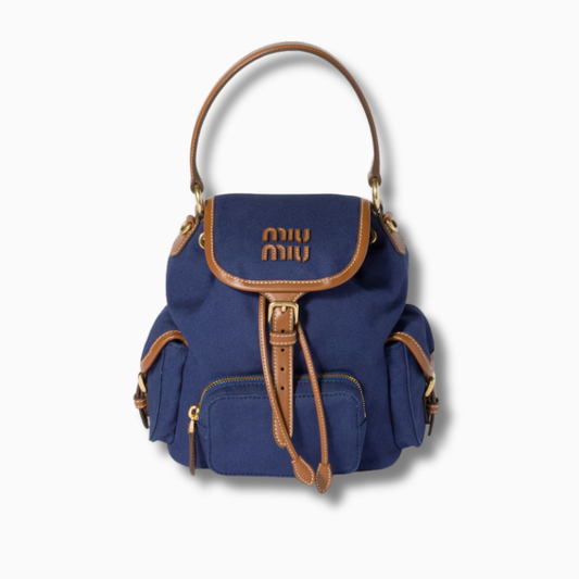 Miu Miu Leather Backpack Cornflower Blue Brandy
