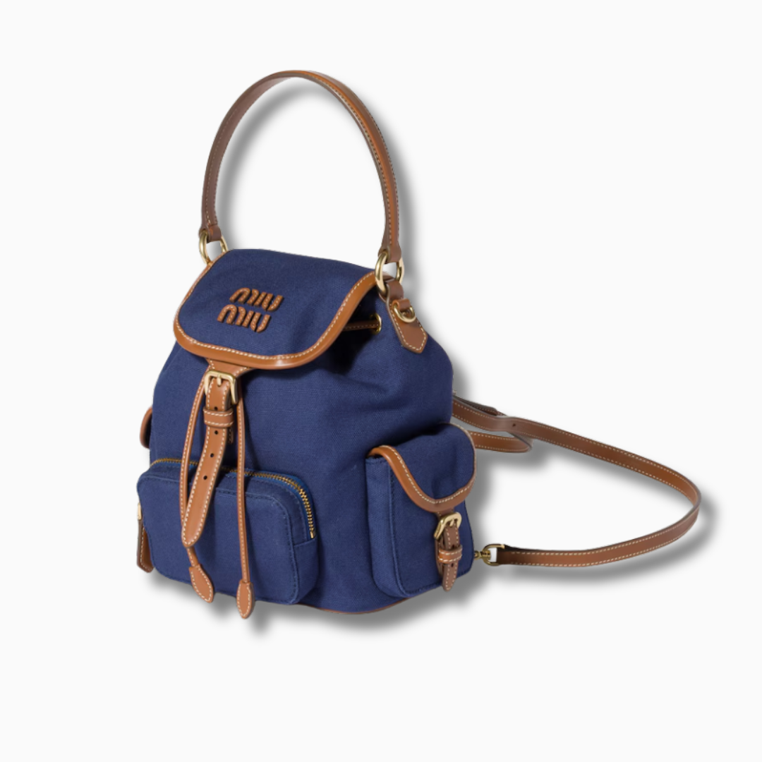 Miu Miu Leather Backpack Cornflower Blue Brandy
