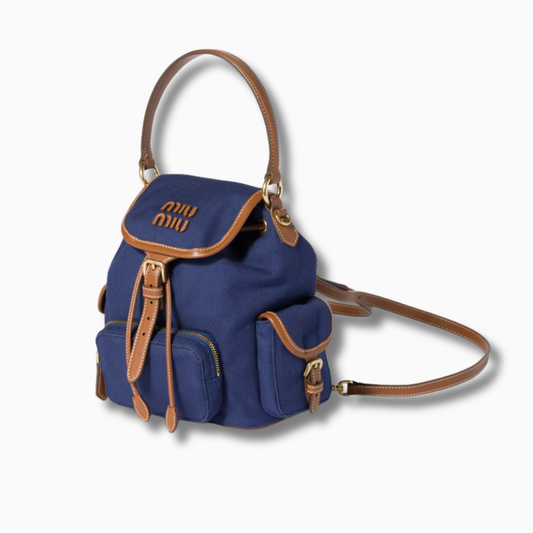 Miu Miu Leather Backpack Cornflower Blue Brandy