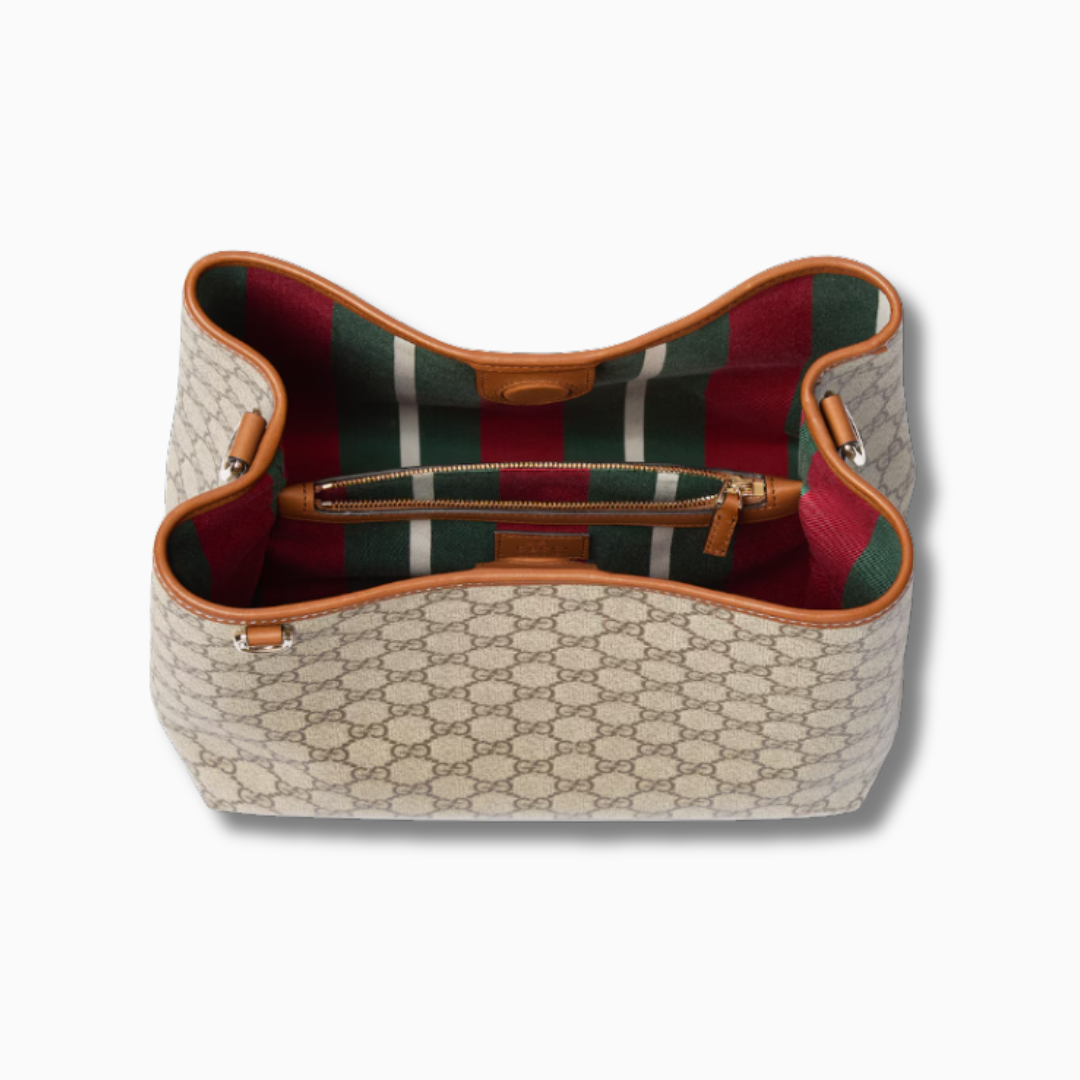 Bolso tipo cubo mediano Gcc GG Emblem beige y marrón